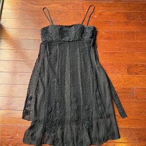 Sue Wong Black Crochet Midi Dress